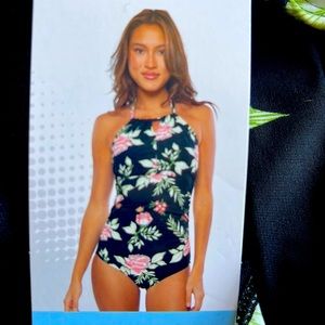 NWT  Black w/ pink flowers, Tummy Toning one piece SwimSuit